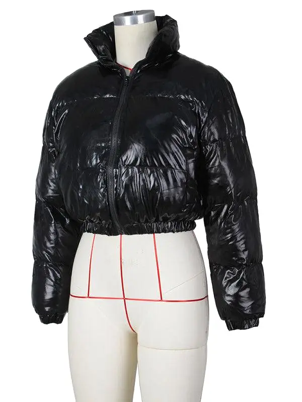 Glossy Parka Women Crop Jacket