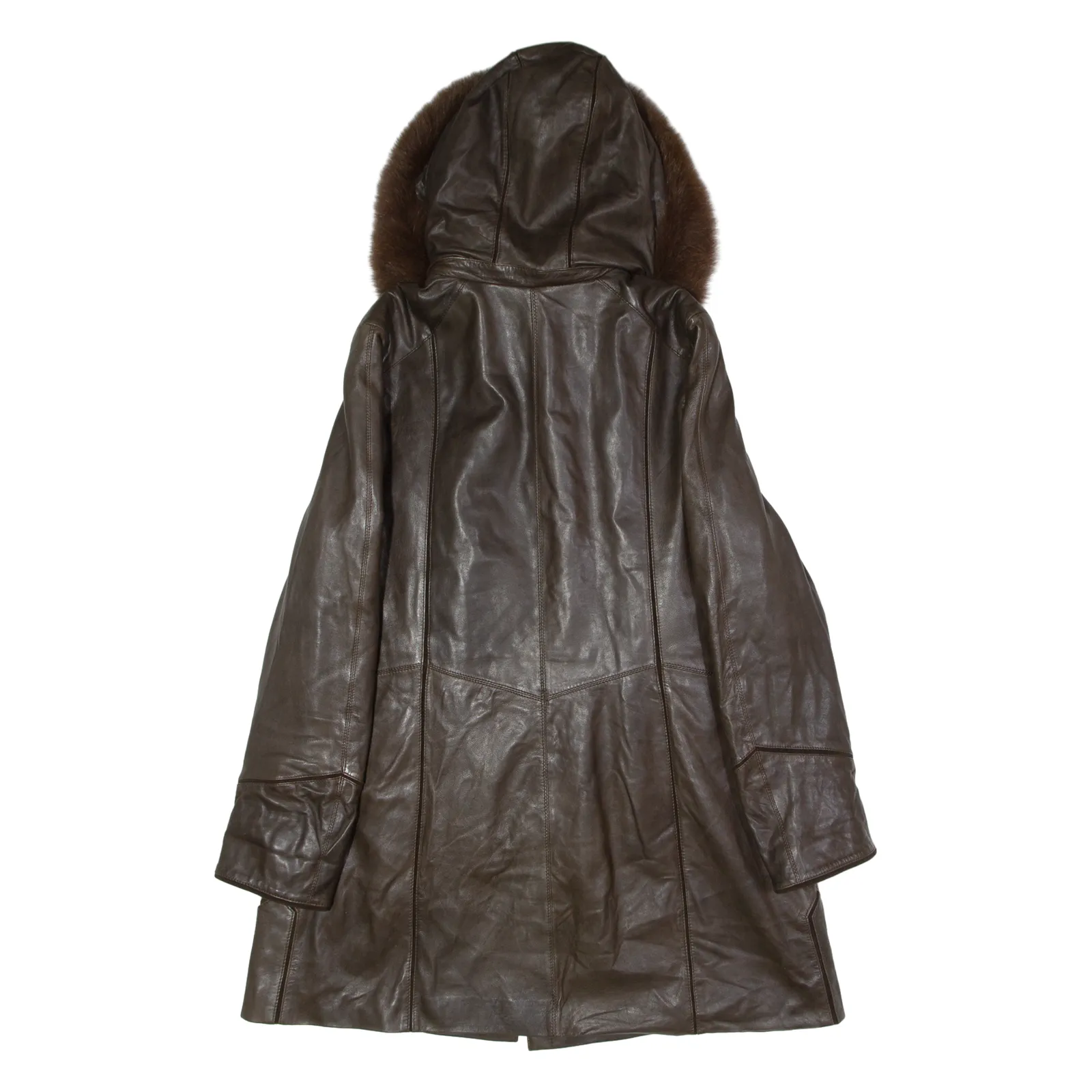 GOLDSTEIN Womens Parka Coat Brown Leather UK 14