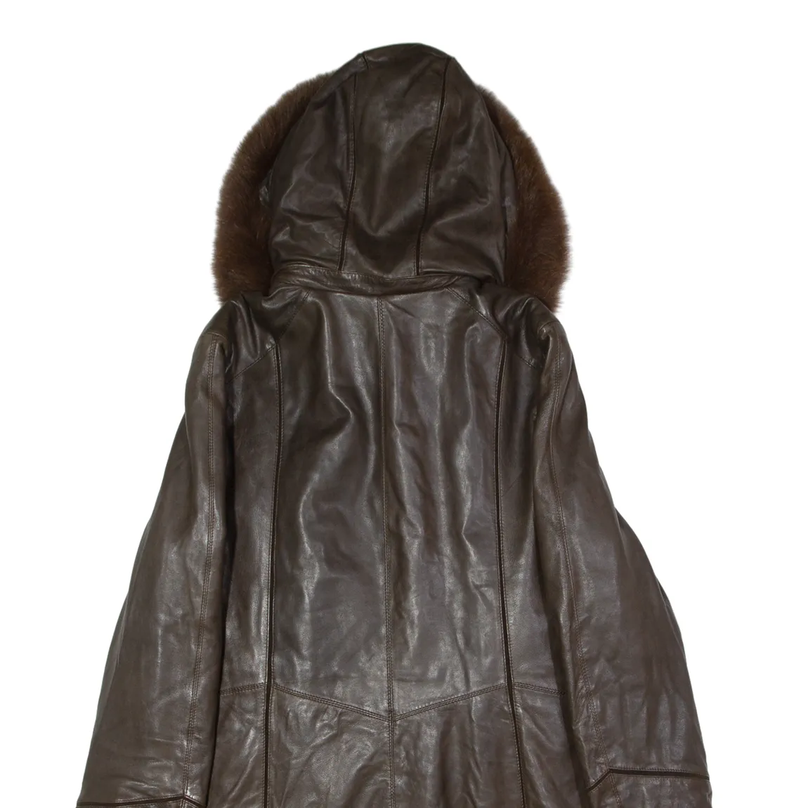 GOLDSTEIN Womens Parka Coat Brown Leather UK 14