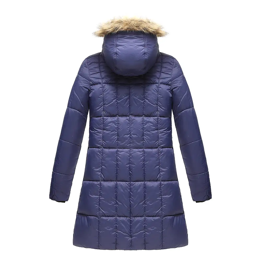 Haute Edition Women's Mid-Length Puffer Parka Coat with Faux Fur-lined Hood