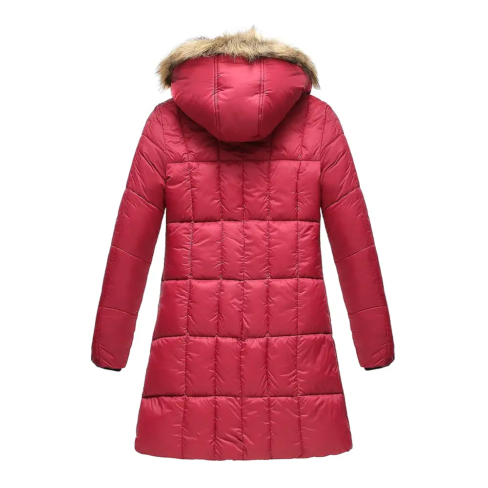 Haute Edition Women's Mid-Length Puffer Parka Coat with Faux Fur-lined Hood