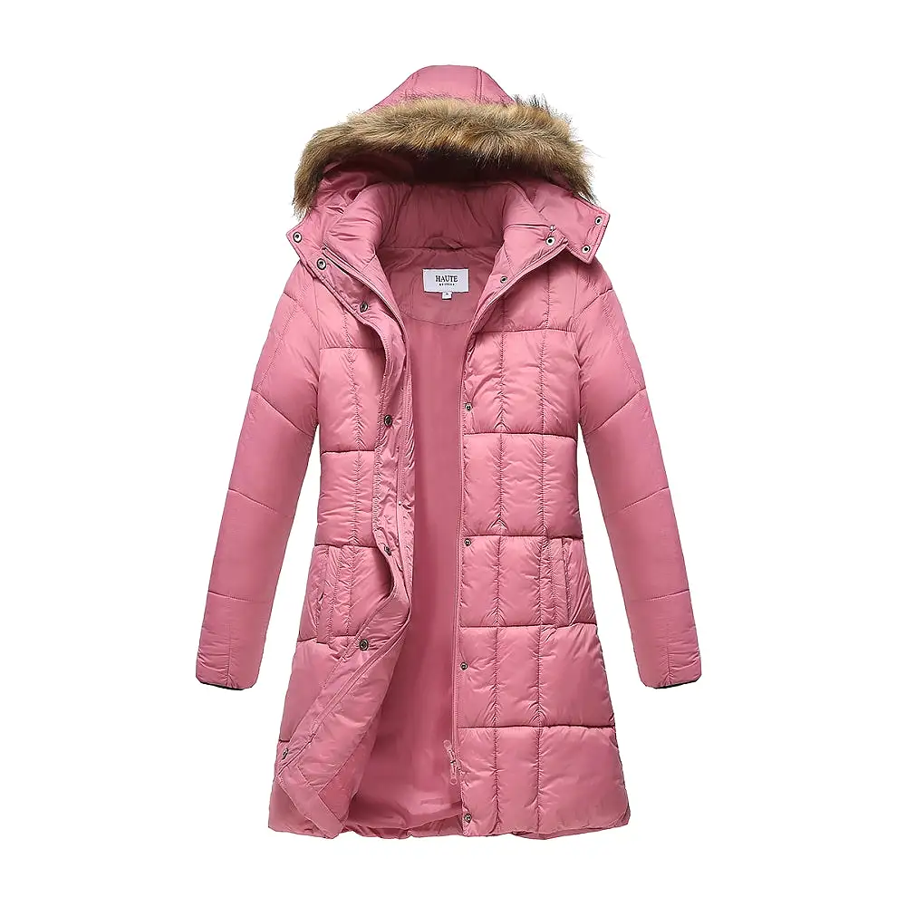 Haute Edition Women's Mid-Length Puffer Parka Coat with Faux Fur-lined Hood