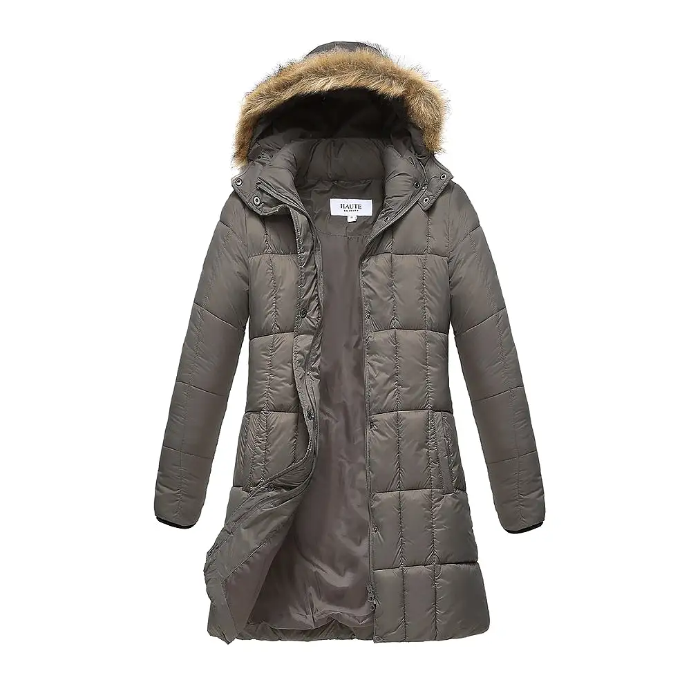 Haute Edition Women's Mid-Length Puffer Parka Coat with Faux Fur-lined Hood