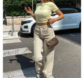 High Waist Pocket Straight-Fit Wide-Leg Cargo Pants dd31