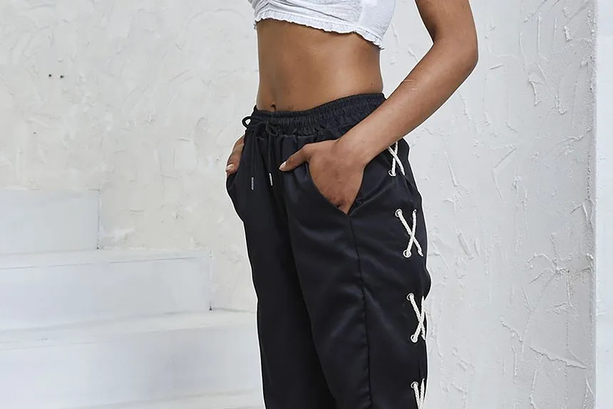 High Waist Side Lace-Up Straight-Fit Sweatpants ZJ8