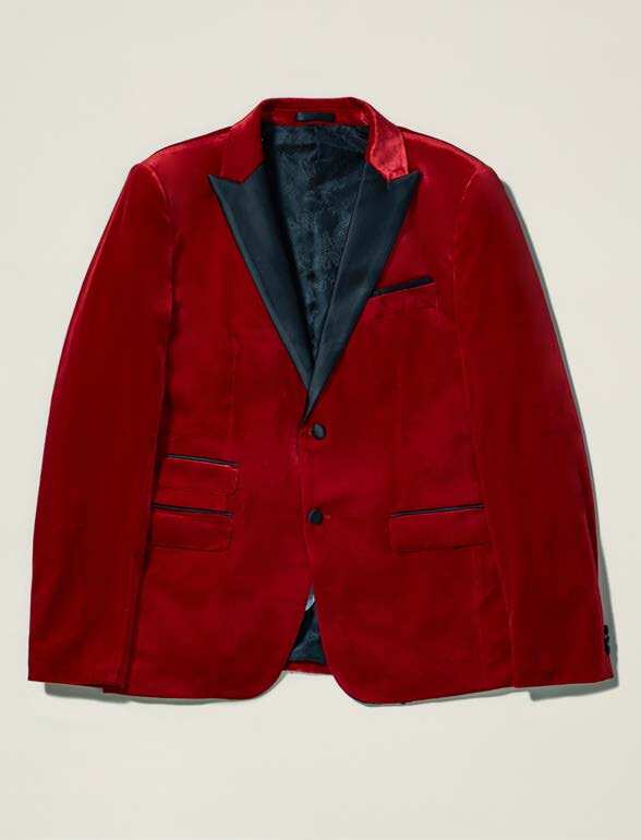 Inserch Metallic Velvet Peak Lapel Blazer BL202-30 Red