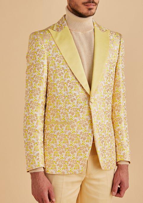 Inserch Mini Floral Jacquard Peak Lapel Blazer BL203-16 Yellow