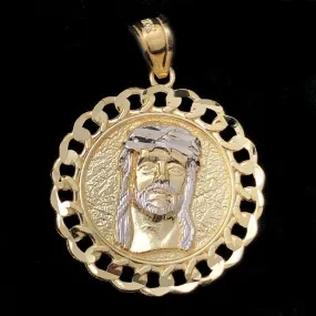 Jesus Cuban Link Circle DC 10K Yellow Gold Pendant