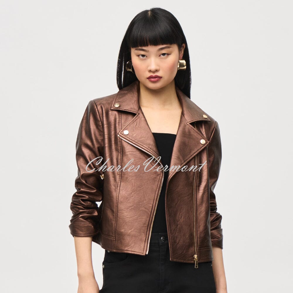 Joseph Ribkoff Metallic Faux Leather Biker Jacket - Style 234902 (Bronze)