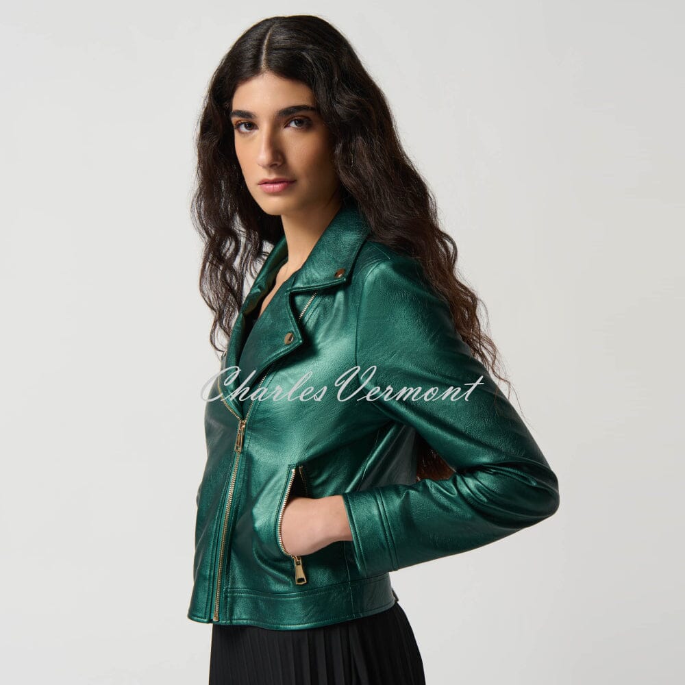 Joseph Ribkoff Metallic Faux Leather Biker Jacket - Style 234902