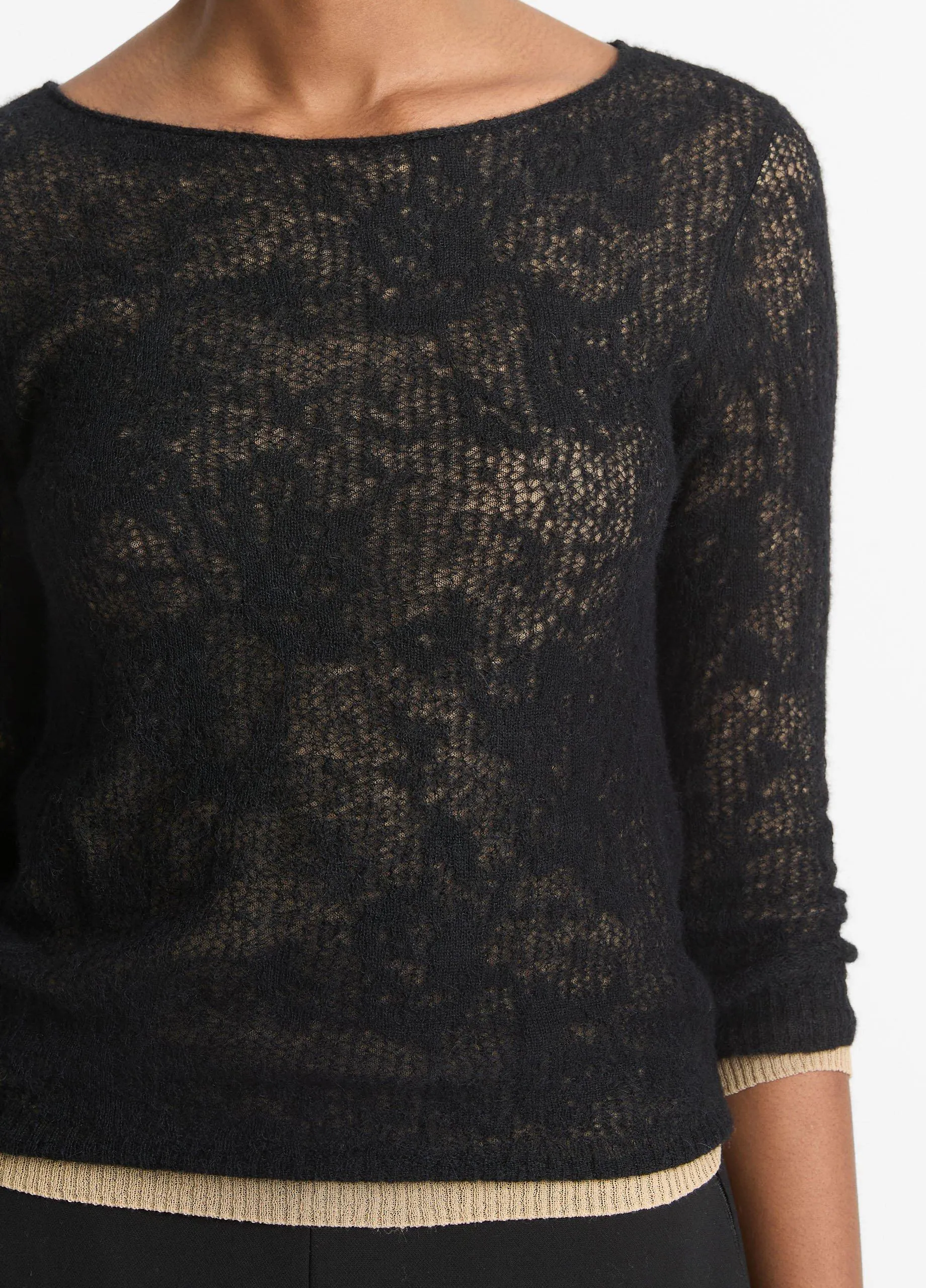 Lace-Stitch Italian Alpaca-Blend Layered Sweater