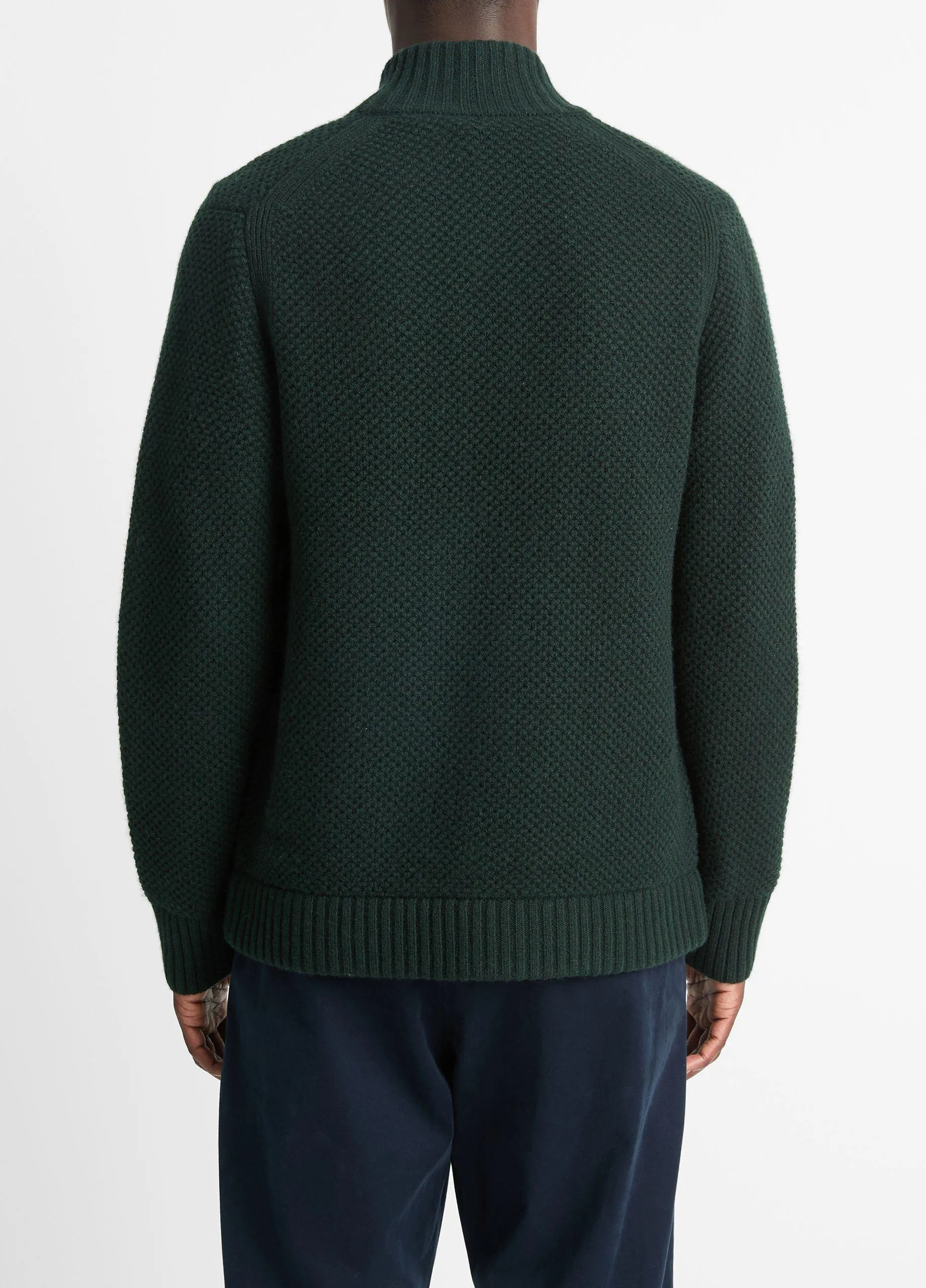 Macro-Piqué Wool Zip-Up Sweater