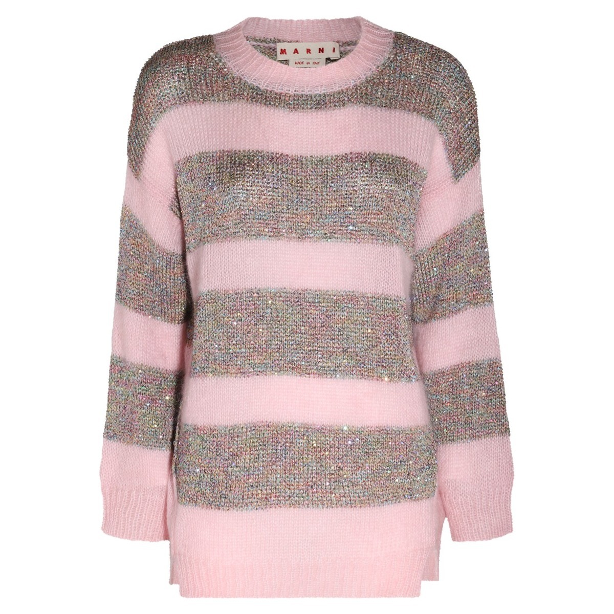 MARNI  |Sweater in striped pink mohair and wool