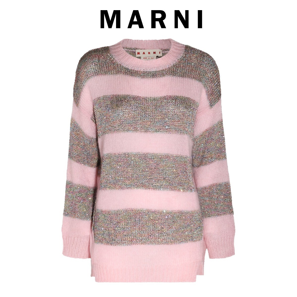 MARNI  |Sweater in striped pink mohair and wool