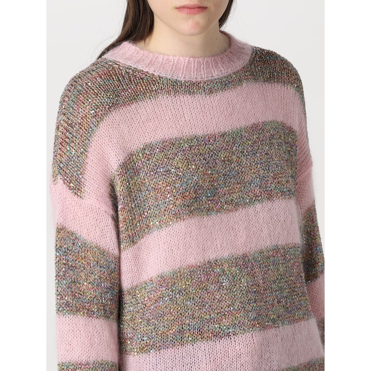 MARNI  |Sweater in striped pink mohair and wool