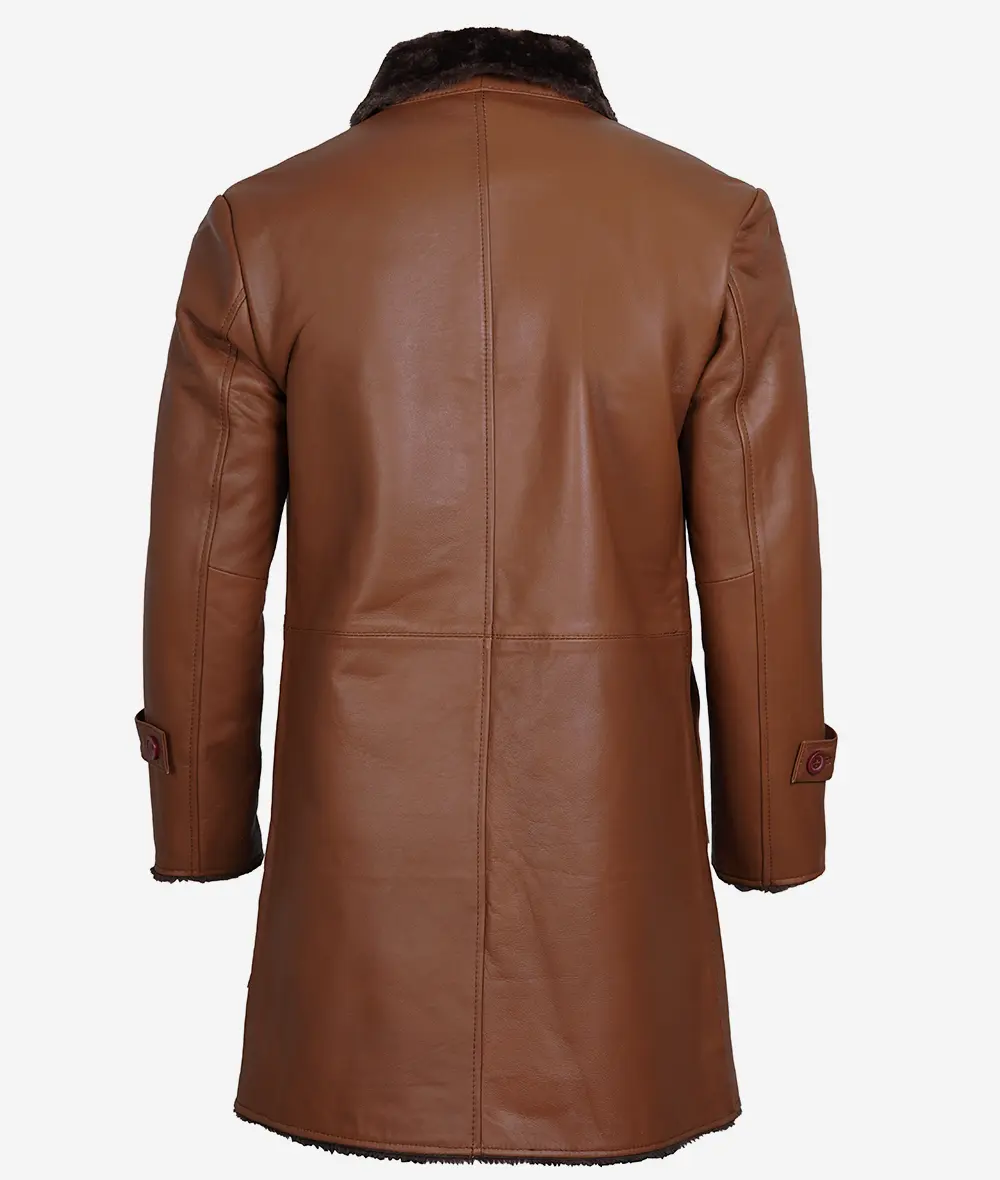 Men's 3/4 Length Cognac Shearling Leather Coat