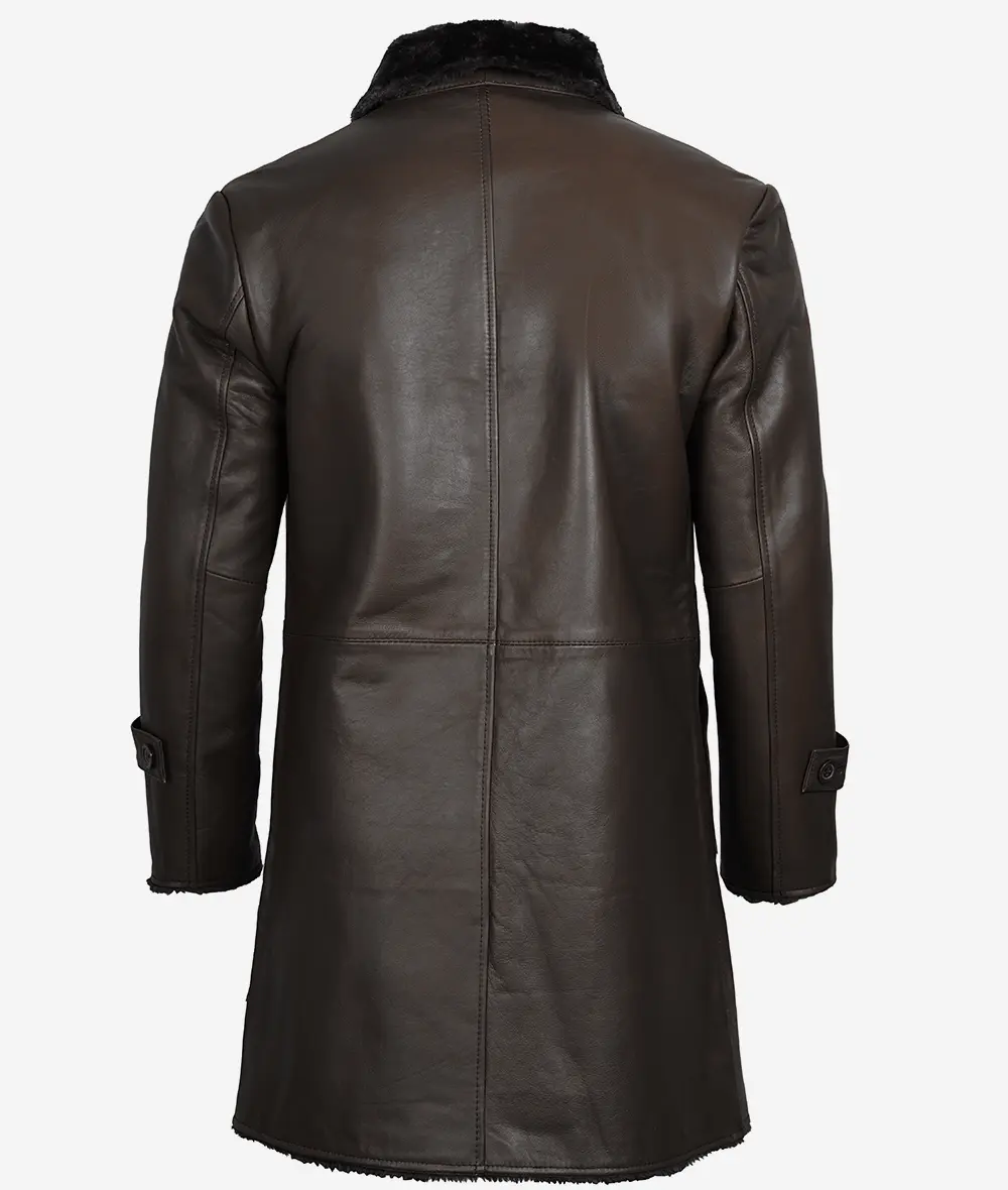 Men's 3/4 Length Dark Brown Leather Coat With Shearling