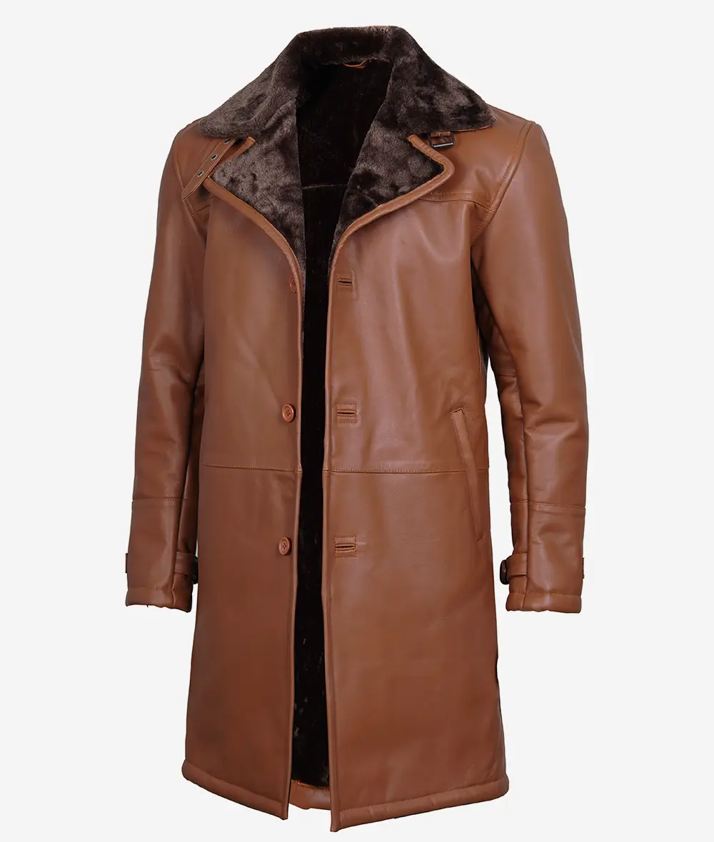 Men's Leather Shearling Coat Brown​ - Winter Coat