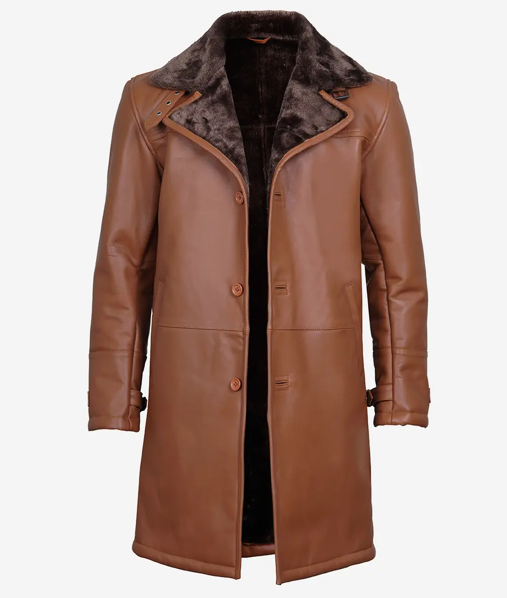 Men's Leather Shearling Coat Brown​ - Winter Coat