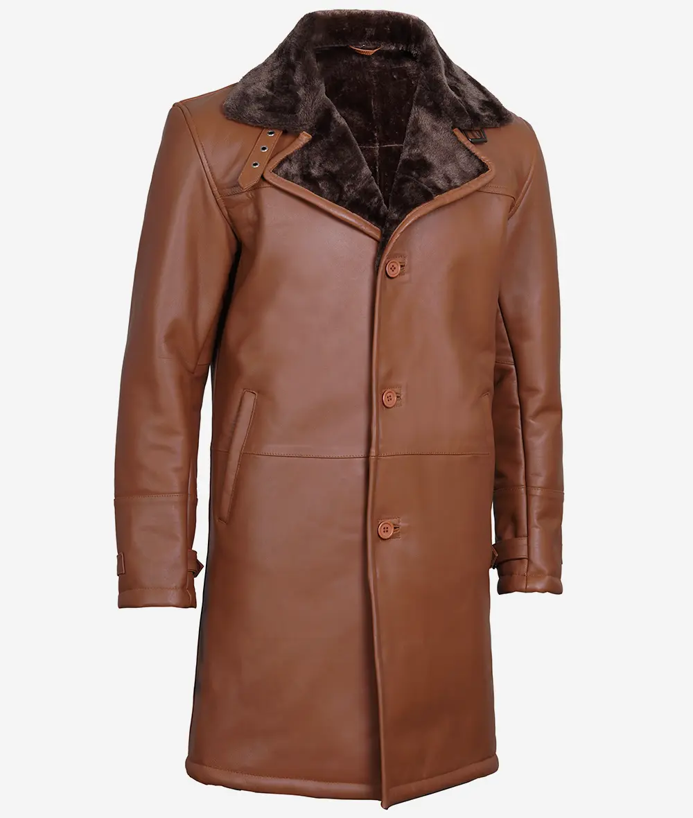 Men's Leather Shearling Coat Brown​ - Winter Coat