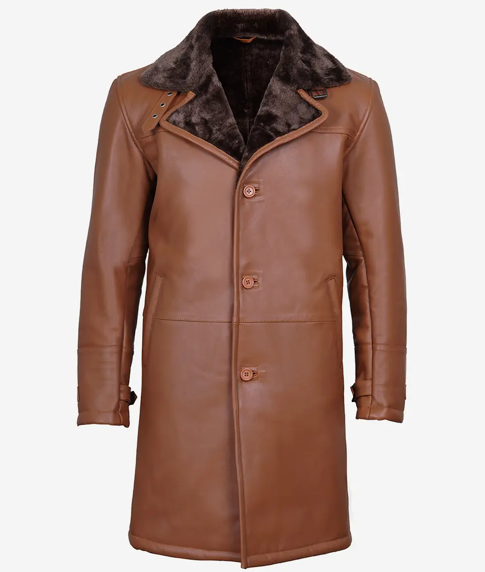 Men's Leather Shearling Coat Brown​ - Winter Coat