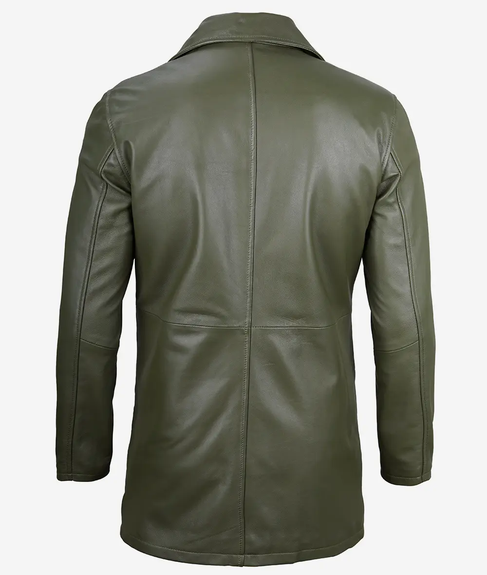 Men's Military Green Leather Car Coat