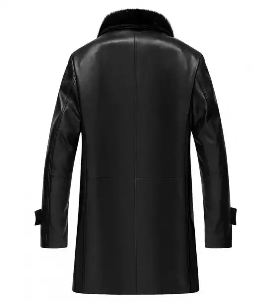 Men's Premium Black Leather Coat with Shearling Collar