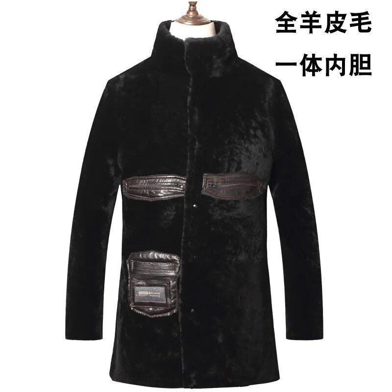 Men's Business Casual Real Sheepskin Leather Natural Fur Winter Jacket