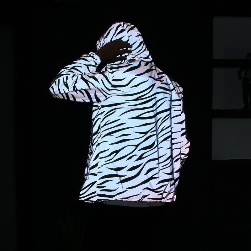 Men's Hip Hop Striped Pattern Reflective Night Shining Streetwear Hoodie