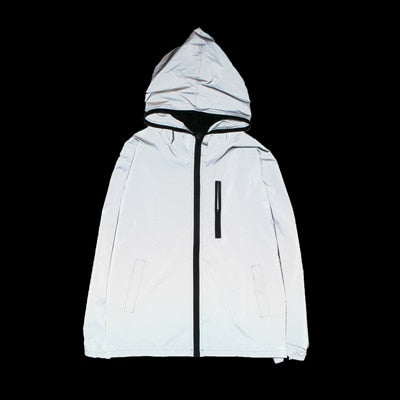 Men's Hip Hop Striped Pattern Reflective Night Shining Streetwear Hoodie