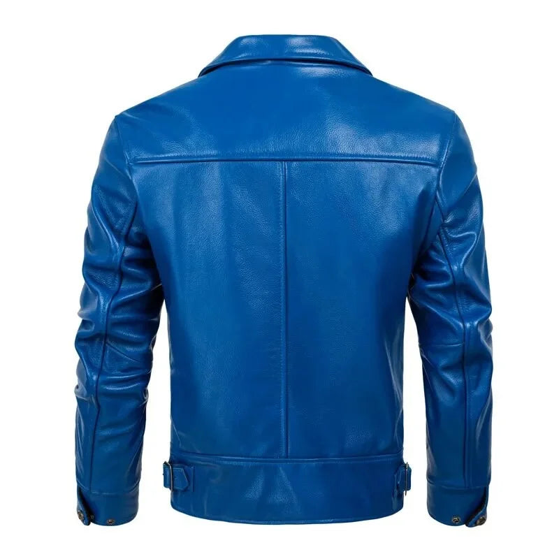 Men's Korean Style Cowhide Leather Slim Motorcycle Short Jacket