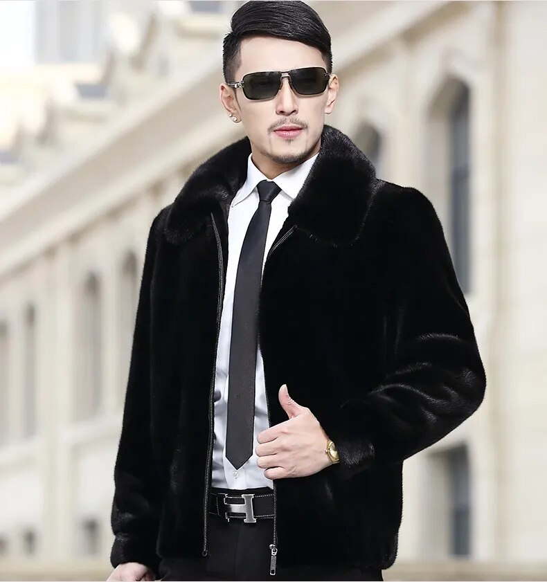 Men's Luxury Winter Casual Real Mink Fur Zipper Closure Street Jacket