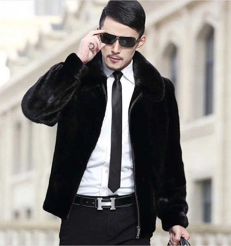 Men's Luxury Winter Casual Real Mink Fur Zipper Closure Street Jacket