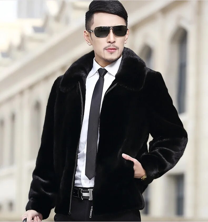 Men's Luxury Winter Casual Real Mink Fur Zipper Closure Street Jacket