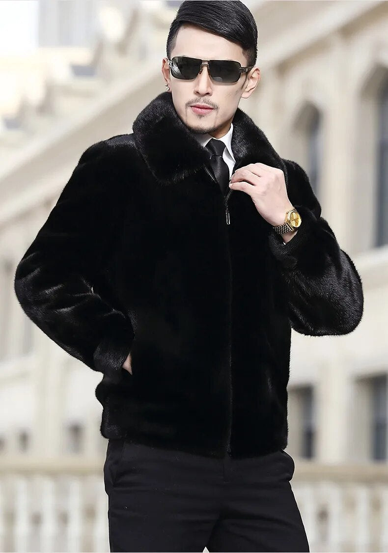 Men's Luxury Winter Casual Real Mink Fur Zipper Closure Street Jacket