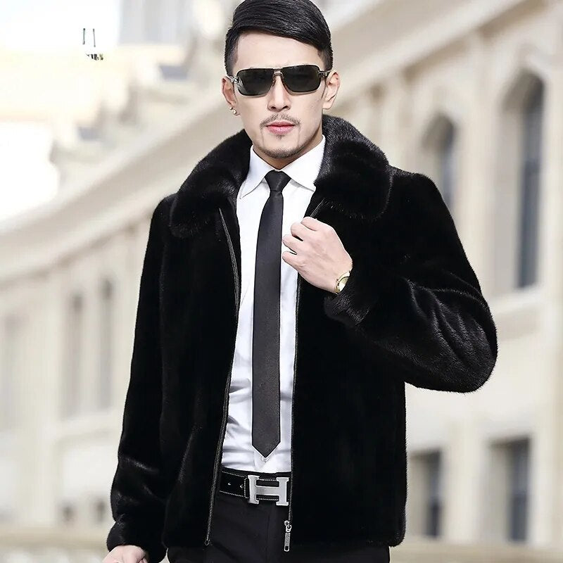 Men's Luxury Winter Casual Real Mink Fur Zipper Closure Street Jacket