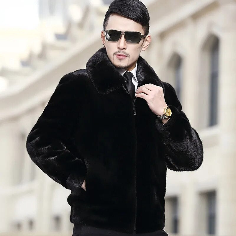 Men's Luxury Winter Casual Real Mink Fur Zipper Closure Street Jacket