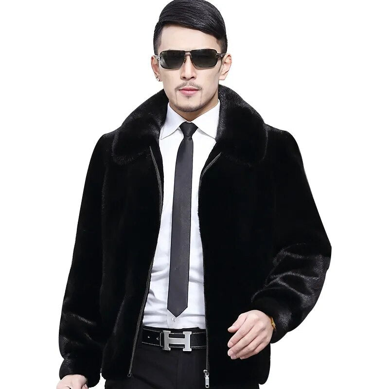 Men's Luxury Winter Casual Real Mink Fur Zipper Closure Street Jacket