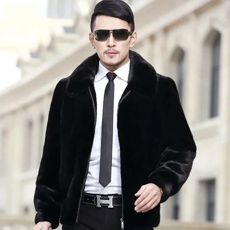 Men's Luxury Winter Casual Real Mink Fur Zipper Closure Street Jacket