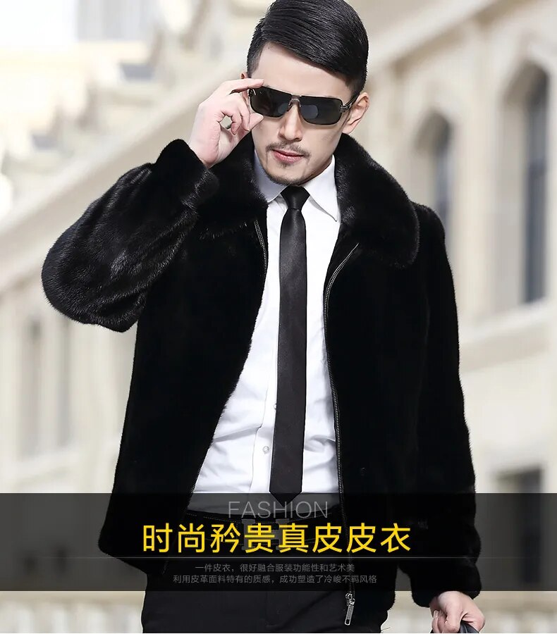 Men's Luxury Winter Casual Real Mink Fur Zipper Closure Street Jacket