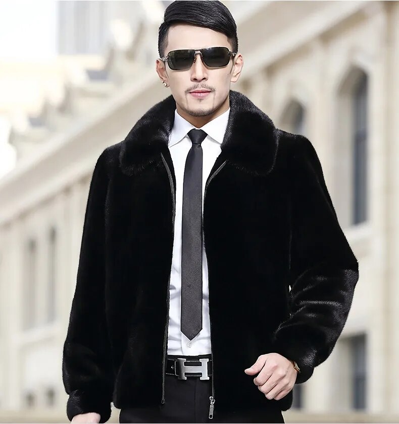 Men's Luxury Winter Casual Real Mink Fur Zipper Closure Street Jacket