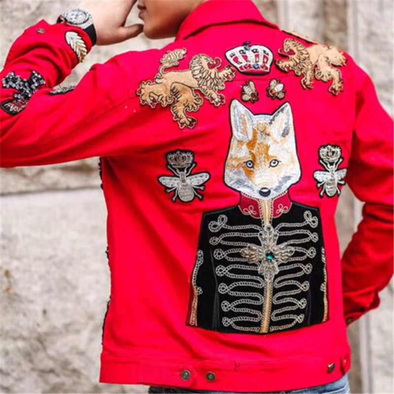 Men's Polyester Red Hip-Hop Style Printed Pattern Streetwear Jacket