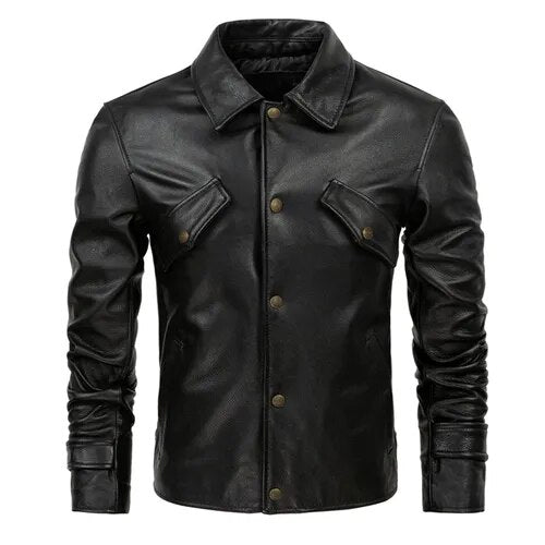 Men's Pure Cowhide Soft Leather Slim Fit Casual Streetwear Jacket