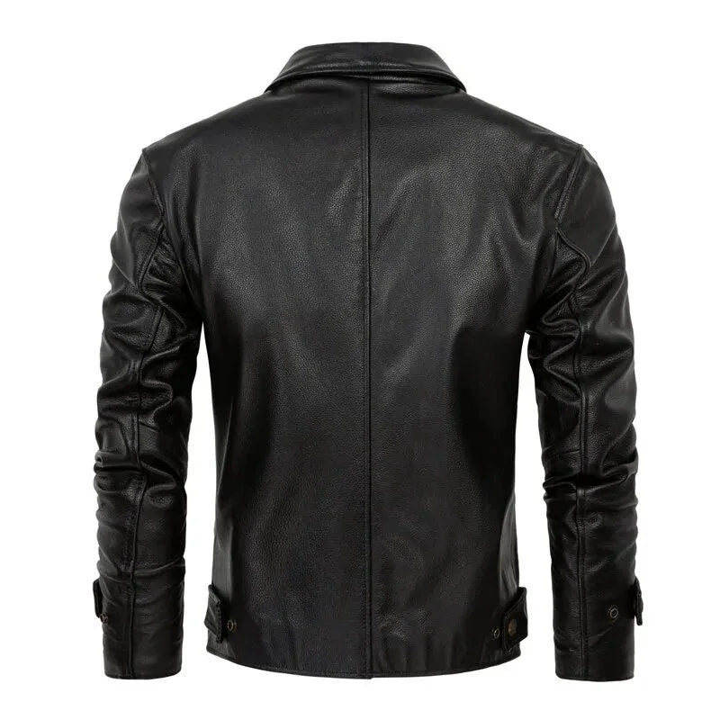 Men's Pure Cowhide Soft Leather Slim Fit Casual Streetwear Jacket