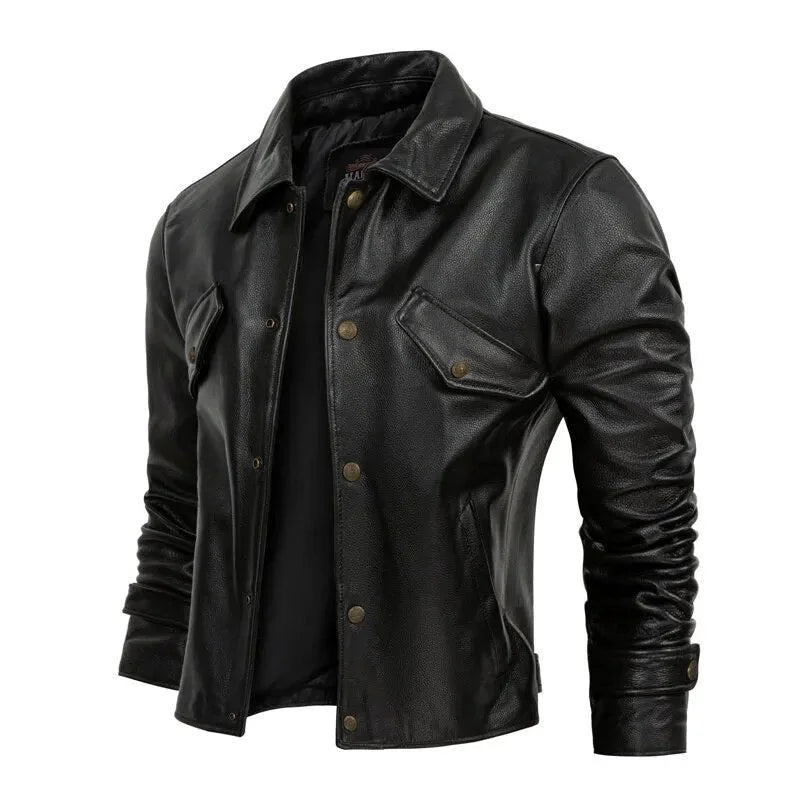 Men's Pure Cowhide Soft Leather Slim Fit Casual Streetwear Jacket