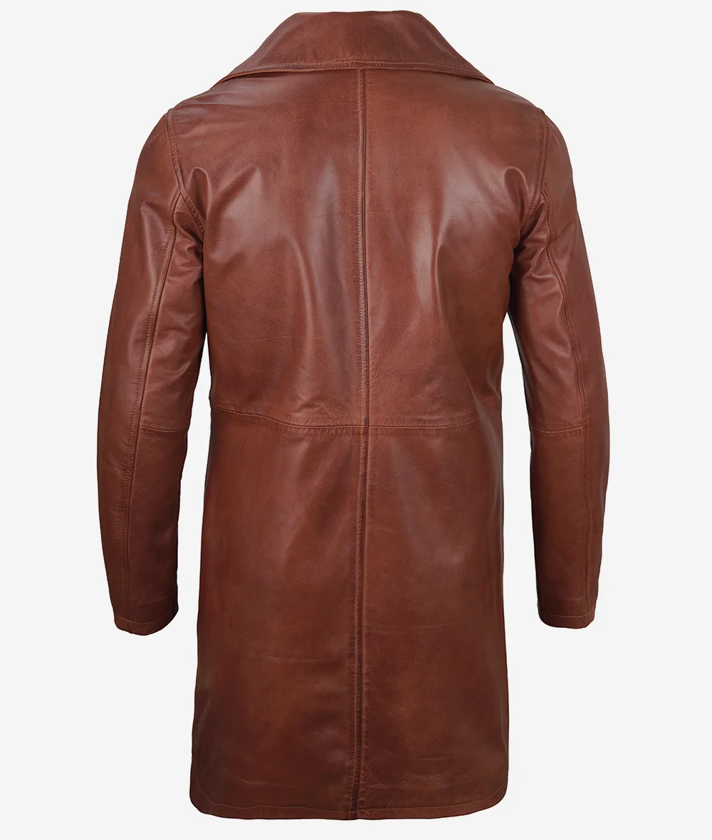 Mens Real Leather Cognac Car Coat