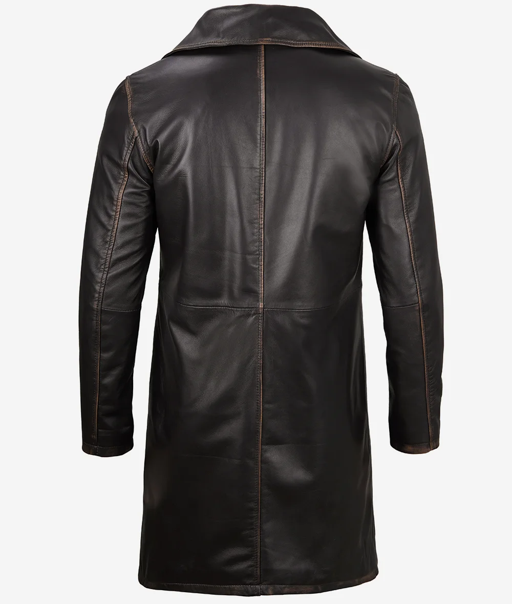 Mens Real Leather Rub Off Brown Car Coat