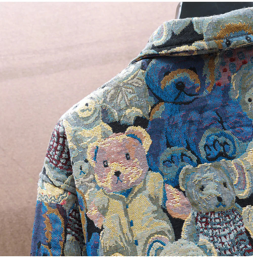 Men's Teddy Bear Pattern Turn-down Collar Outerwear Jacket