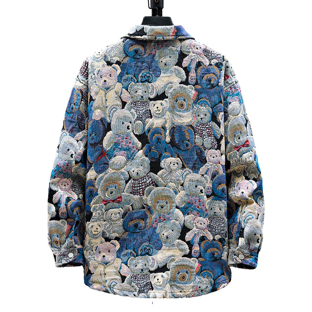 Men's Teddy Bear Pattern Turn-down Collar Outerwear Jacket