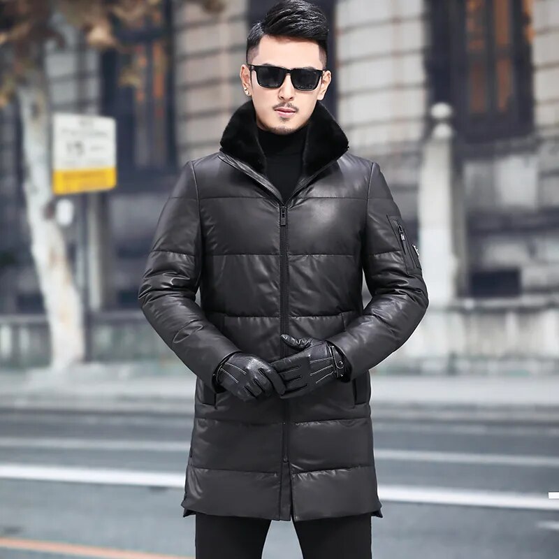 Men's Winter Warm Solid Sheepskin Mink Fur Collar Casual Jacket